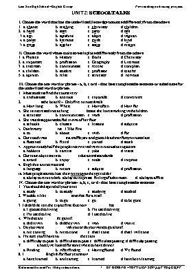 Bài tập trắc nghiệm Tiếng Anh Lớp 10 - Unit 2 School talk